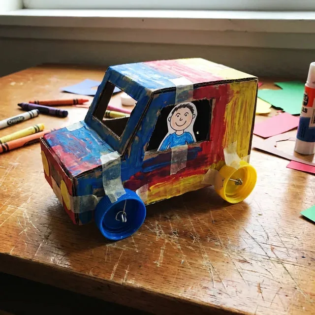 Geverfde kartonnen speelgoedauto