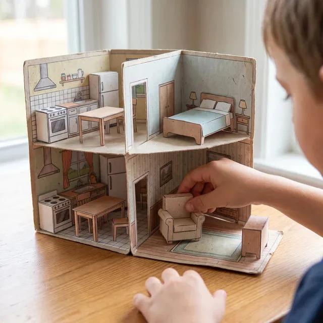 Papieren poppenhuis met meubels
